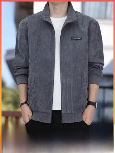 ROMON | Lormen Mens Corduroy Jacket Loose Casual Stand Collar Workwear Windproof Spring Autumn Fashionable Thickened Polyester Fiber