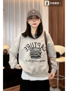 Korean Style Casual Anti-Aging High-End Womens Long Sleeve Hoodie Lazy Style Sweatshirt round Neck Thickened Cotton Spring Autumn
