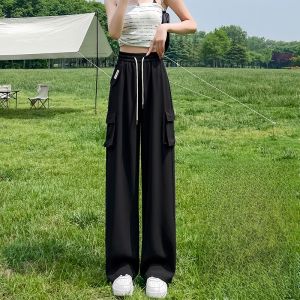YAMIANNV | กางเกงทำงานย้อนยุคทรงหลวมเอวสูงสำหรับผู้หญิง กางเกงขายาวทรงหลวมสไตล์ฤดูร้อน 2025 ทรงบาง กางเกงขายาวทรงขากว้างสำหรับใส่ไปทำงาน