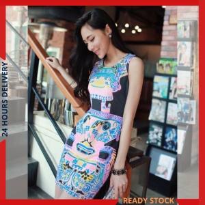 CFBOUTIQUE Korean Style Trendy Women Fashion Retro Printed Sleeveless Ladies Summer Dress