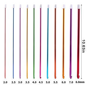 Hot 11Pcs Tunisian/Afghan Crochet Hook Knit Needles Multicolour Aluminum Crochet Hook Sets Sewing DIY Tools Kit 2.0-8.0MM