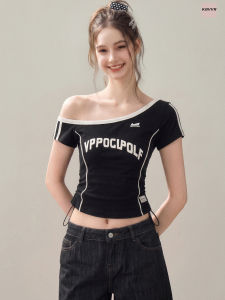 KBVVR | Black Off-Shoulder Short Sleeve Slim Fit T-Shirt