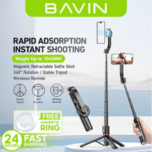 BAVIN P18 Magnetic Retractable Selfie Stick Tripod Stand and Wireless Remote with Quick Adsorption & Stable Shooting