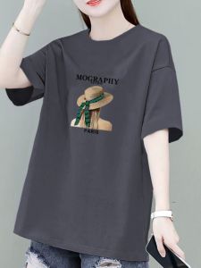 Pure Cotton Short Sleeve T-Shirt Womens New Arrival Summer Fashion All-Matching Loose Slimming Youthful-Looking Plus Size Ladies Plus Size Tops T-shirt
