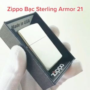 Bật Lửa Zippo Bạc Khối Sterling Armor 2022 ( Tặng Phụ Kiện) Hột Quẹt Xăng Đá Zippo