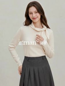 INMAN | Áo Đính Nơ Len Pháp Cổ Tròn Dài Một Phần