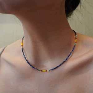 New Chinese Style Ultra Fine Turquoise Xiaomi Bead Necklace Green Agate Accessories Pendant Layering Clavicle Chain Jewelry