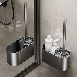 Toilet Brush Holder Shelf No Perforation No Dead Angle Cleaning Space Aluminum Toilet Bathroom Cleaning Toilet Brush