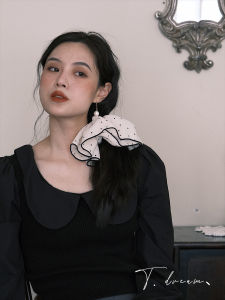 Double Layer White Polka Dot Hair Ties French Style Simple Elegant Bouffant Headwear Tea Rose Lady Retro Large Bow Hair Bands