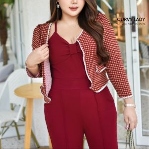 [ชุดเซ็ทสาวอวบ 3ชิ้น ส่งเร็ว จัดส่งฟรี Curvy Lady S04 PLUS SIZE Set บำรุงสวย (เสื้อคลุม+เสื้อสายเดี่ยว+กางเกงขายาว) ผ้ายืดชิโนริ (XLอก42-46” เอว, 36”-42”) ชุดทำงานสาวอวบ]