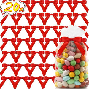 20PCS Satin Ribbon Bow with Twist Tie Wine Bottle Cake Snack Bag Wrapping Decor DIY Craft Gift Wedding Birthday Party Supply