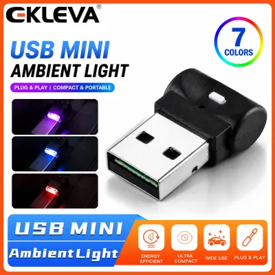 EKLEVA Đèn LED Xe Hơi Mini USB Đèn Tạo Không Khí Nội Thất Ô Tô Đèn Trang Trí Đèn Khẩn Cấp Đèn Tự Động Nhiều Màu Cho PC Phụ Kiện Xe Hơi
