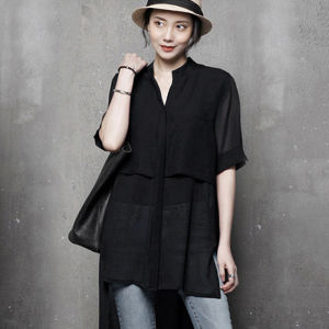 Summer Plus Size Korean Style Blouse Fat Sister Loose T-shirt Slim Looking Art V-neck Tops Short Sleeve Chiffon Shirt Womens Shirt