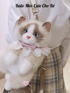 Ba Lô Mèo Bông 45cm Luxury Plush Collection | Balo Thú Bông Cao Cấp Lông Mềm Phát Tiếng Meow