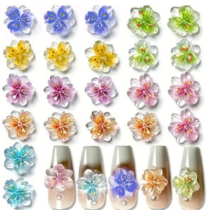 50 ชิ้น 3D ผสม Gradient Cherry Blossom เล็บ Charms 11 มิลลิเมตรห้ากลีบดอกไม้เล็บ Art Rhinestones DIY หัตถกรรมตกแต่งเล็บ *