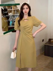 Váy T-shirt Mùa Hè 2024 Dáng Rộng Phong Cách Hàn Quốc Dài qua Đầu Gối Thời Trang Nữ Cỡ Lớn Váy Midi Cổ Vuông Tay Ngắn