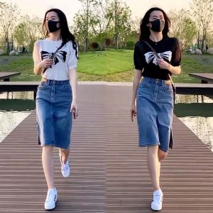 Denim Thời Trang Nửa Chiều Dài Váy Bộ Nữ Mùa Hè Thường Ngày Hình Quả Lê Cơ Thể Cao Cấp Thoải Mái Quần Áo Làm Việc