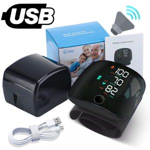New LED Wrist Blood Pressure Monitor Rechargeable English Voice Broadcast Sphygmomanometer Tonometer BP Monitor