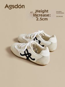Agsdon | Height Increasing Thick Sole Ballet White Genuine Leather Sneakers