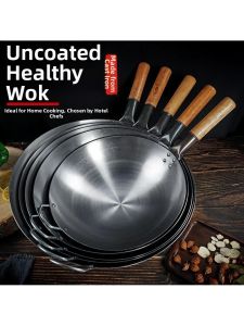 Commercial Grade Strong Heat Nonstick Wok Thin Circular Bottom Cast Iron
