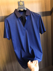 Quick Dry Mixed Silk Cotton Polo Shirt Mens Summer Business Casual Short Sleeve Fashionable Standard Fit Thin Fabric Pure Color