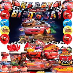 Disney Cars Birthday Party Supplies116pcs Lightning Mcqueen Birthday Decorations&Cars Party Tableware-Balloons Banner Plates...