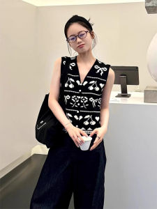 YUEZHONGWEI | French Style Black Knitted Vest Cardigan Women Summer Outerwear Slim Fit Shoulder Design Top Soft Korean Loose Type