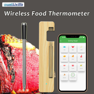 Justliving Không Dây Thông Minh Nhiệt kế thịt 600ft tầm xa Nhiệt kế thực phẩm Với Bluetooth Booster Và Không Thấm Nước Thép Không Gỉ Prober Cho BBQ/Lò Nướng/Bếp/Hút Thuốc/Rotisserie dụng cụ nhà bếp
