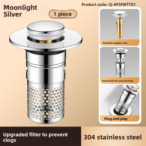 YEMO | Press-Operated Drain Plug with Filter for Bathroom Sink