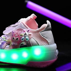 Girls Heelys 2024 Summer New Childrens Rollerskate Double Wheel Invisible Clow M Burst Away the Skating Shoes Luminous