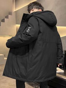 ROMON | Lormen Mens Mid-Length Thickened Winter Cotton Jacket Warm Hooded Down Cotton Coat Youthful Fashionable Polyester Fiber