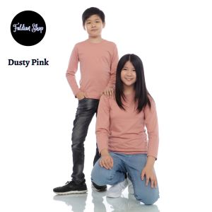 Kaos Polos Anak Oneck Lengan Panjang Bahan Katun Combed 30s Warna Dusty Pink