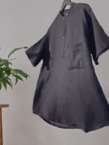 Half Button Short Sleeve polo shirt for men Casual Loose Cotton Chinese Collar Polo For Men