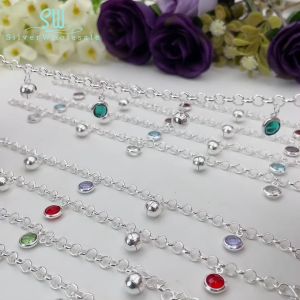 SilverWholeasle #BB251 Original Silver Birthstone Charm Bracelet ( Gelang Batu Kelahiran )