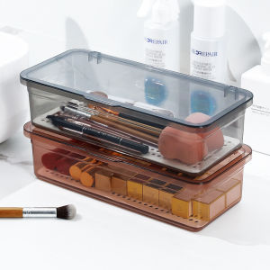 2Pcs Acrylic Transparent Rectangle Storage Box with Dust Cover Case for Kitchen Tableware Basket Makeup Tools Holding Box