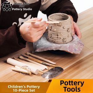 Children Wooden Clay Sculpting Set 10 pieces