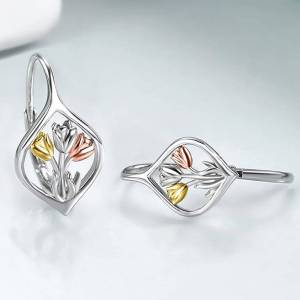 Huitan Three Tone Tulip Shaped Drop Earrings for Women Elegant Wedding Party Trendy Metal Accessories Fresh Style Chic Jewelry