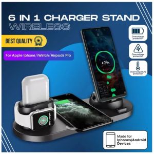 WS5 Wireless Charger 6 in 1 Fast Wireless Charging Station 10W Wireless Charger Pad Apple Watch Charger for Apple iWatch 6/5/4/3/2/1 AirPods Profor 13Pro Max/13 Pro/13/12/11/11 Pro/X/Xr/Xs/8/Samsung Galaxy Phone Series