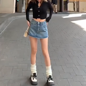 RoshThanz Denim Skorts Skirts Anti-light Plus size S-2XL A line Korean Spicy Girls Hip skirt for women