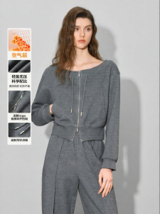 BEIQIANI | One-Shoulder Air Layer Casual Zip-Up Short Blouse