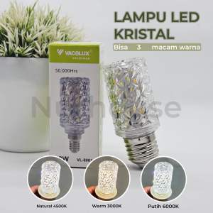 Vacolux Lampu Led Candle Kristal 10 Watt Lampu Hias Led E27 3 Warna Putih Warmwhite Kuning
