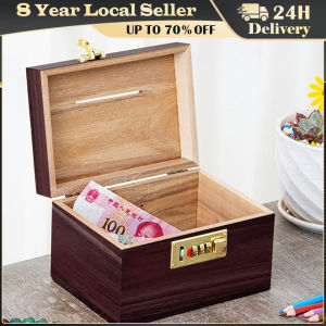 Vintage Style Wooden Box Piggy Bank Organizer Password Lock Collection Treasure Chest Treasure Box for Kids Gifts Souvenir Wooden Piggy  Adult Password Lock Money Saving Box