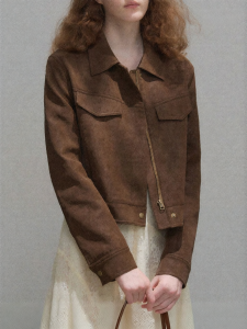 KUHNMARVIN | Faux Suede PU Leather Jacket Autumn Short Small-Fit 1 Piece