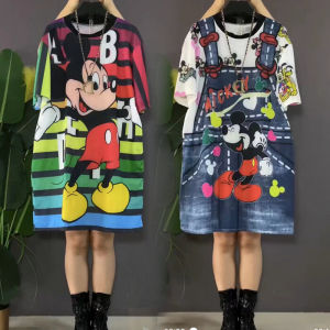 ชุดเดรสยาวทรงหลวมสไตล์เกาหลีสำหรับฤดูร้อน แฟชั่นลำลอง คลุมเนื้อ ลมเย็น ขนาดใหญ่ แขนสั้น คอตั้ง เอวตรง