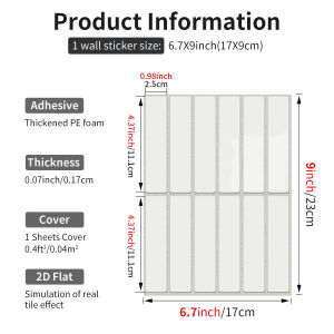White Thick Self-Adhesive Tile Sticker High-Definition Waterproof Detachable 2D Flat Home Decoration Wall Tile (6.7x9 Inches)