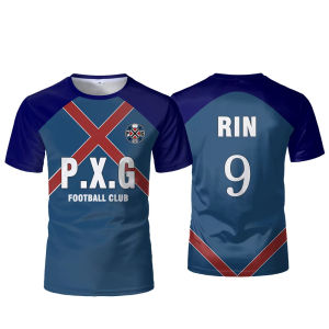P.X.G Blue Lock Japanese Anime Jersey Football Uniform No.9 Rin Shidou Cosplay T Shirts Mens And Womens Casual Sports Tops