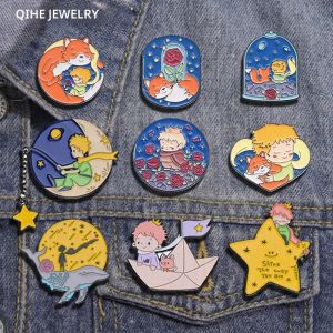 การ์ตูนเด็ก Fox Rose เคลือบ Pins Moon Star Whale กระดาษเรือเข็มกลัดหมวก Badge เครื่องประดับอุปกรณ์เสริมของขวัญเด็กเพื่อน