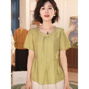 ชุดคุณแม่วัยรุ่นวันแม่เสื้อตัวเล็กแขนสั้นฤดูร้อนชุดเสื้อผ้าแฟชั่นชุดฤดูร้อนสำหรับผู้หญิงวัยกลางคนและผู้สูงอายุเสื้อยืดแบบบางเสื้อท่อนบน