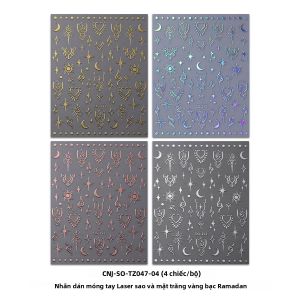 Bộ 4 Miếng Dán Móng Tay Hình Sao Trăng Kim Loại Dành Cho Ramadan Trang Trí Móng Tay Tự Làm Dễ Dán Dùng Cho Tiệc Cưới Trang Điểm Làm Quà Tặng