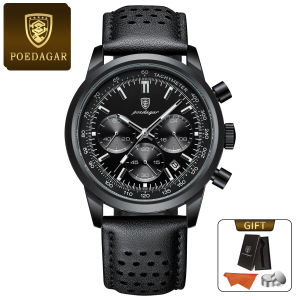 POEDAGAR Chính Hãng Đồng hồ nam dây da lịch dạ quang không thấm nước 921
